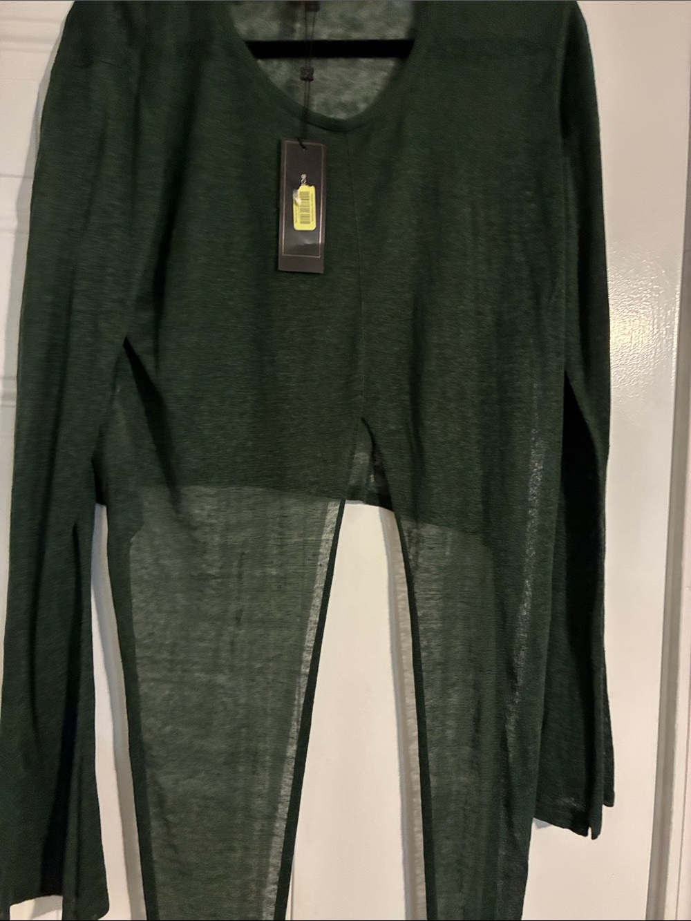 BCBGMaxAzria Dark Green Long Sleeve Sheer Crop Top